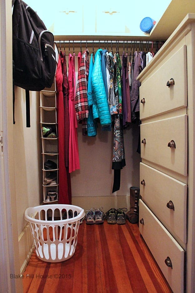 Tidied shoes and clothes. The basket is for my laundry.